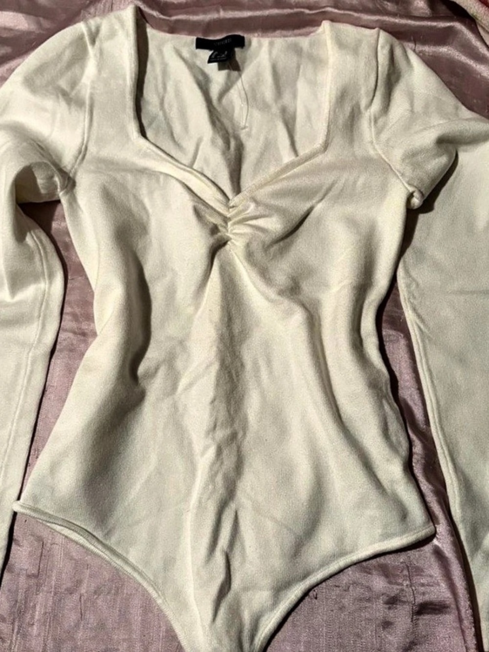 Forever 21 Ruched Sweetheart Bodysuit Twist Front White Medium